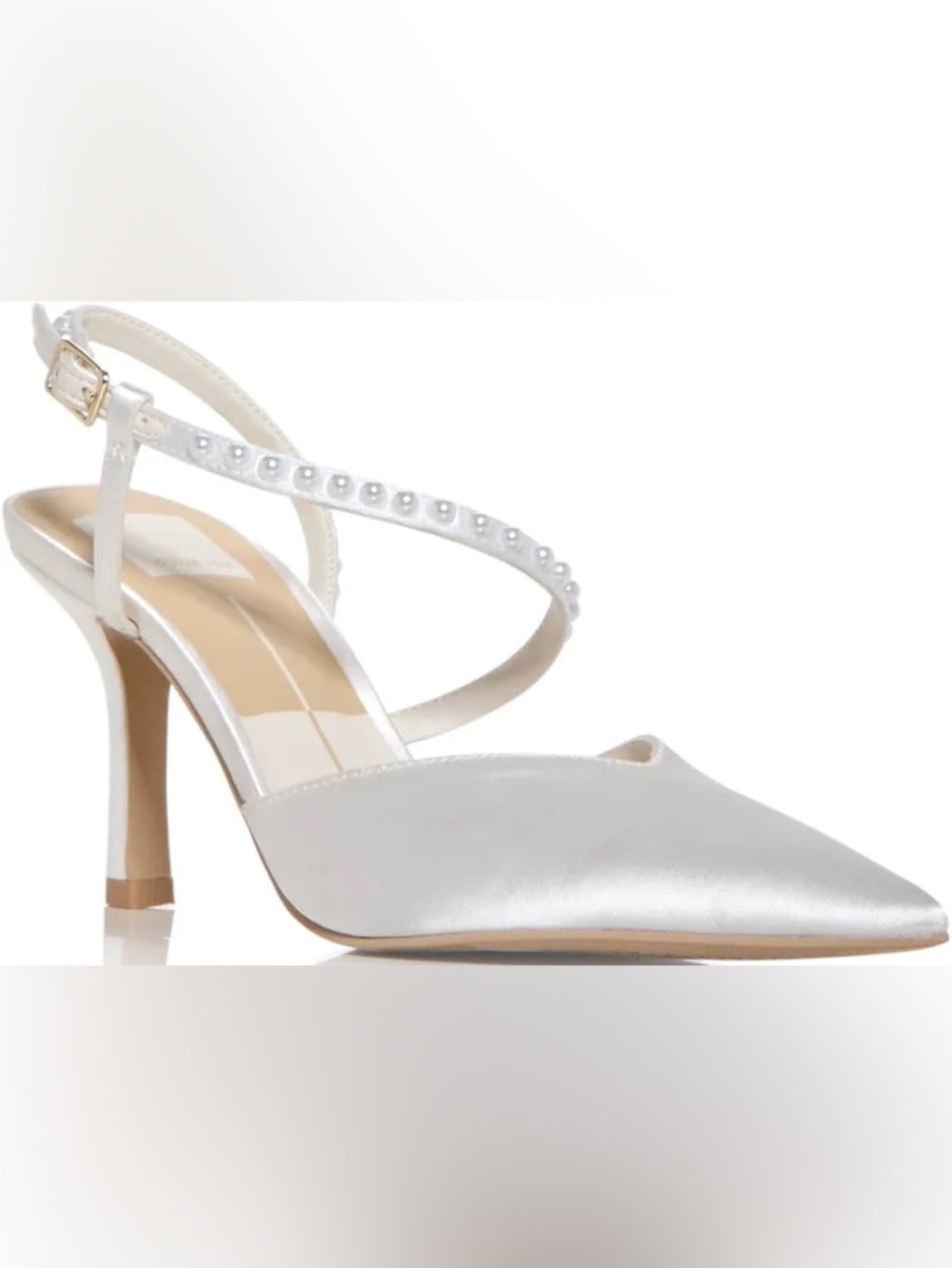 Dolce Vita Kamra Pearl-Strap Ivory Satin Pointed-Toe Heels